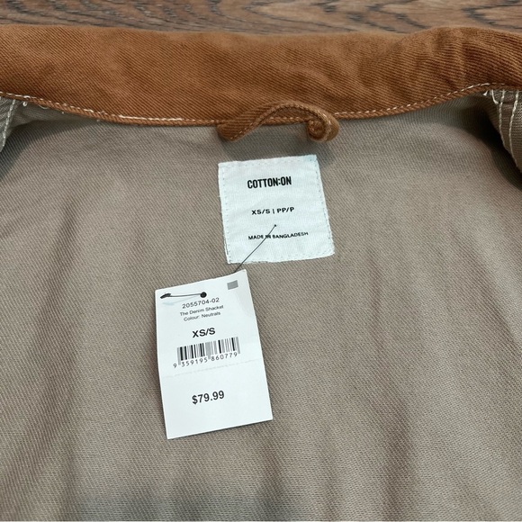 NWT Cotton On Cream and Brown Oversized Lightweight Jean Jacket XS/SMALL - Picture 7 of 9